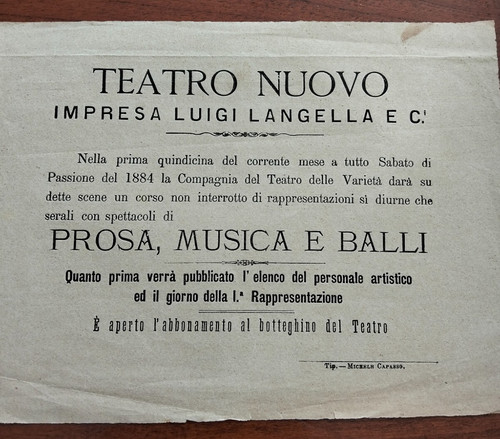 1884 napoli depliant teatro - 1884,