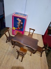 RARO - Vintage Imperial Toy Terri's Treasures SilverCast Wooden Table + 4 chair