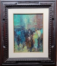 Cipriano D'Agostini  dipinto Scena urbana con figure Cornice antica Arte italia