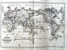 Mappa antica Mappamondo Planisfero Terra Mercatore Atlante geografico Marmocchi