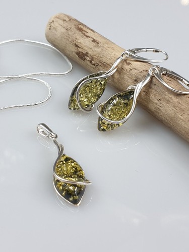 Orecchini ambra verde - , collana