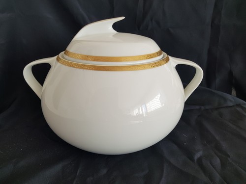 Zuppiera bianca bordo oro - , con