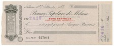 ASSEGNO BANCARIO BANCA POPOLARE DI MILANO 27/09/1932 BB/SPL