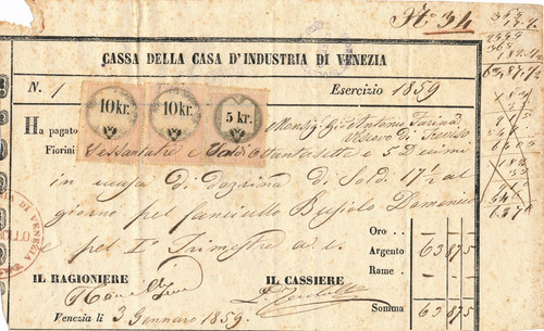 Lombardo veneto 1859 ricevuta - veneto,