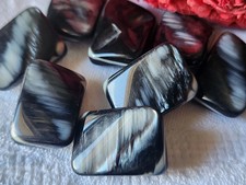 Lotto 6 Superbi Bottoni Vintage Nero Riflesso Madreperla 1,6 Su 2,2 CM Base Rif.