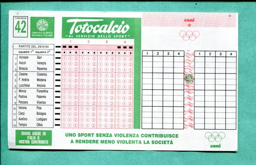 Schedina totocalcio del - schedina, n.42