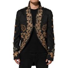 DOLCE & GABBANA Giacca Cappotto Uomo Nero Ricamo Broccato IT54/US44/XL 20250usd