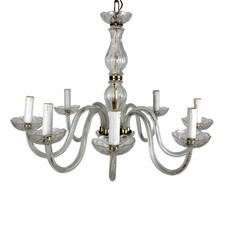 Lampadario Vintage in Vetro di Murano Trasparente Otto Luci Ottone Dorato