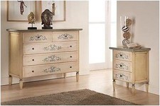 COMO' + 2 COMODINI  TRITTICO DECORATO A MANO DIPINTO CAMERA DA  LETTO