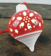 Palla Pallina di Natale IN CERAMICA con Luce che si illumina Bianca e rossa 