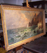 GRANDE DECORATIVO DIPINTO-VEDUTA COSTIERA-CAPRI-ARTISTA GIANNACCINI-SUGGESTIVO