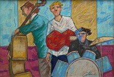 Musicisti Jazz Giampaolo Talani Opera Dipinto Pastelli ad Olio PEZZO UNICO 50X35