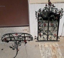 SPECCHIO CON CONSOLLE IN FERRO BATTUTO PIENO E FORGIATO A MANO ANTICO.. "UNICO"