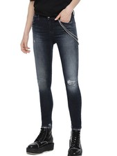 Diesel Slandy 084ZD Jeans Da Donna W30/L34 Super Skinny Blu Strappato Stretch