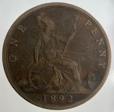1892 Victoria One Penny Coin |