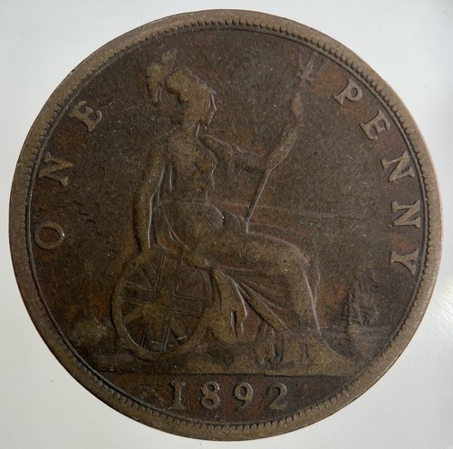 1892 victoria one penny coin - 1892,