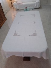 Tovaglia da 12 rettangolare puro lino ricamo a tombolo bianco latte telo pizzo 