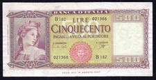 Italy 500 Lire 1961 P-80b  aVF