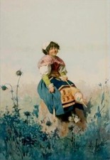 Dipinto olio ragazza signora