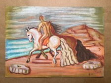 GIORGIO DE CHIRICO Disegno su carta (Fatto a mano) firmato e timbrato tecnica mista.
