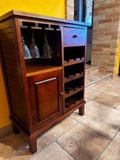 Cantinetta Vino in pine wood, porta bicchieri, cassetto e sportello multiuso