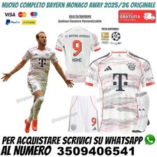 Maglia Bayern Monaco Kane Trasferta 2025 2026 Completo Away Seconda Bianca Bayer