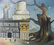 Luigi Regianini (Milano 1930-2013) Antichità con albero Olio su tela 50x60 1970