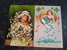 Vintage Embossed Gilded Birthday Postcard Victorian Children Flowers