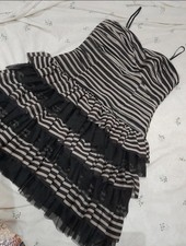 Burlesque Flounced Striped Dress Victorian Gothic Lolita Alt Dark 12 UK