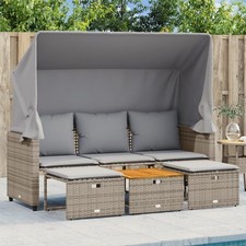 Divano Giardino 3 Posti Baldacchino e Sgabelli Nero Polyrattan vidaXL