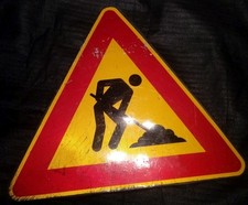 VECCHIO CARTELLO STRADALE LAVORI IN CORSO - SEGNI DEL TEMPO ASPETTO VISSUTO