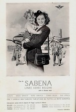 PUBBLICITA' 1953 SABENA LINEE AEREE BELGHE TURISMO AEREO HOSTESS AIR LINES VOLO