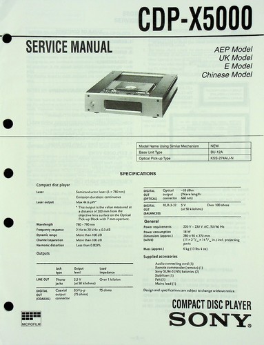 Service manual sony cdp x5000 - sony, cdp-x5000
