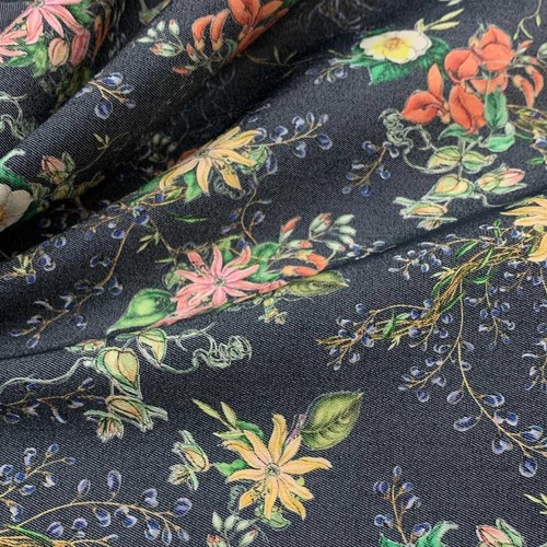 Tessuto jeans elastico - tessuto, fiori