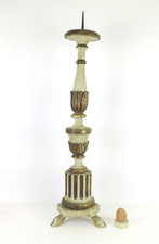 CANDELIERE ANTICO TORCIERA LEGNO LACCATO GRANDE CANDELABRO DA CHIESA cg0