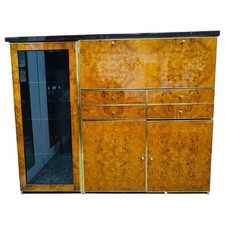 Credenza Alta In Radica E Metallo Dorato Modernariato Anni ‘70