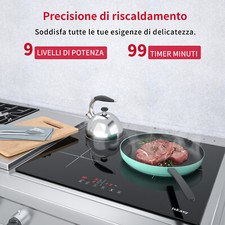 Piano Cottura Induzione 3 Fuochi 59cm Piastra A Induzione 4800W Timer Vetro Nero