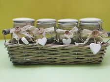 4 BARATTOLI PORTATUTTO PER BAGNO PORTA SPEZIE PER CUCINA IN VETRO CON CESTO
