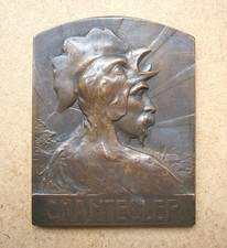 Ancienne belle médaille plaque en bronze Chantecler signée Fraisse très bon état