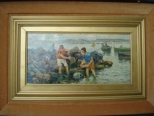 LUIGI BERTOLINGRANDE-OLIO SU TAVOLETTA CM 20 X 40-PESCATORI DEL GOLFO DI NAPOLI