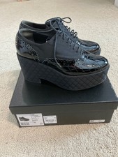 Scarpe Chanel platform tacco stringate nere vernice pelle taglia 38 autentiche