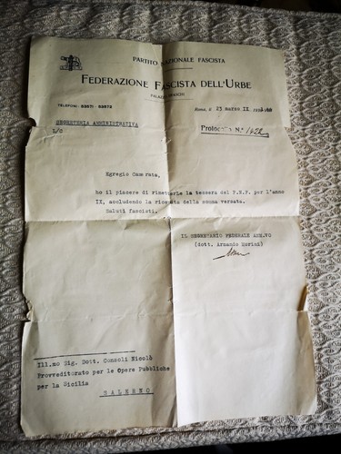 Documento federazione fascista - federazione,