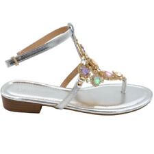 Sandalo basso donna infradito con cavigliera gioiello argento pietre colorate in