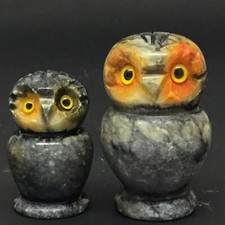 COPPIA GUFI VECCHIE SCULTURE IN ALABASTRO DI VOLTERRA CIVETTE IN ITALY VINTAGE