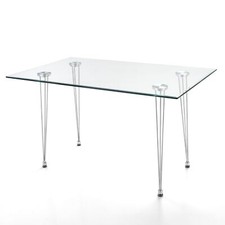 TAVOLO/SCRIVANIA PLANO PIANO IN VETRO TRASPARENTE GAMBE METALLO ORESTELUCHETTA