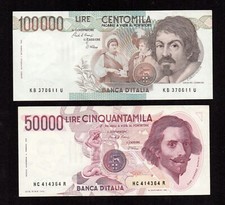 CENTOMILA 100000 CINQUANTAMILA 50000 LIRE CARAVAGGIO BERNINI 1° TIPO REPUBBLICA