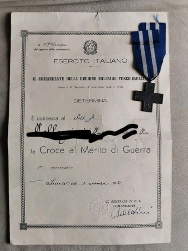 Attestato con medaglia croce - con,