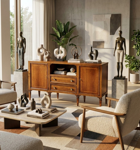 Credenza noce intarsiata - noce,