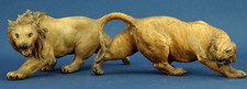 G. CACCIAPUOTI Coppia sculture animali LEONE TIGRE ceramica gres terracotta 1900
