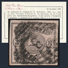 Germania 1853 Brunswick 3 s. n 9 Certificato Diena Usato Braunschweig Old States